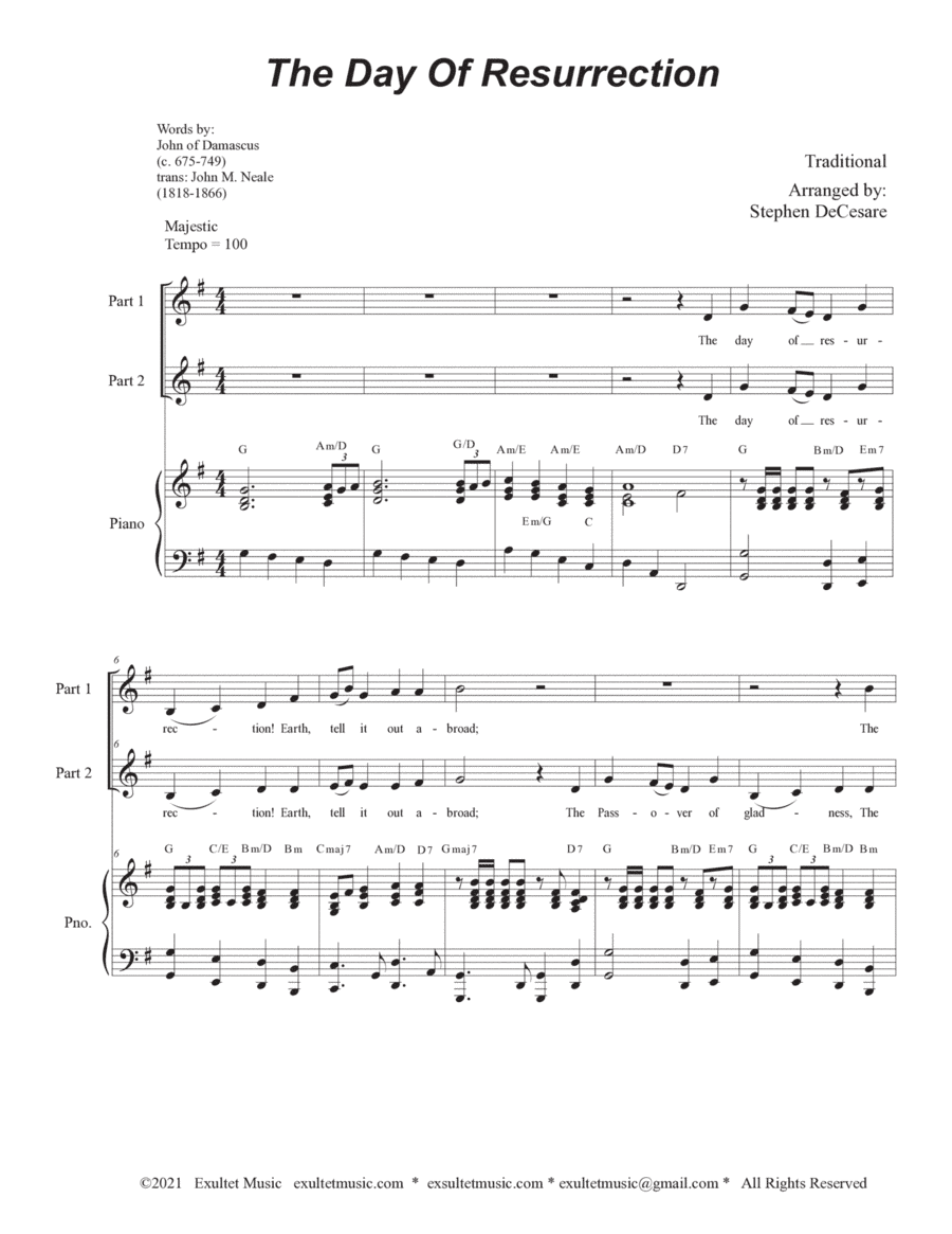 The Day Of Resurrection (2-part choir) - Piano accompaniment) (arr. Stephen DeCesare)