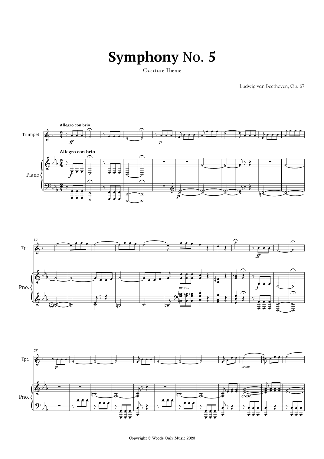 Symphony No. 5 by Beethoven for Trumpet and Piano (arr. Ander)
