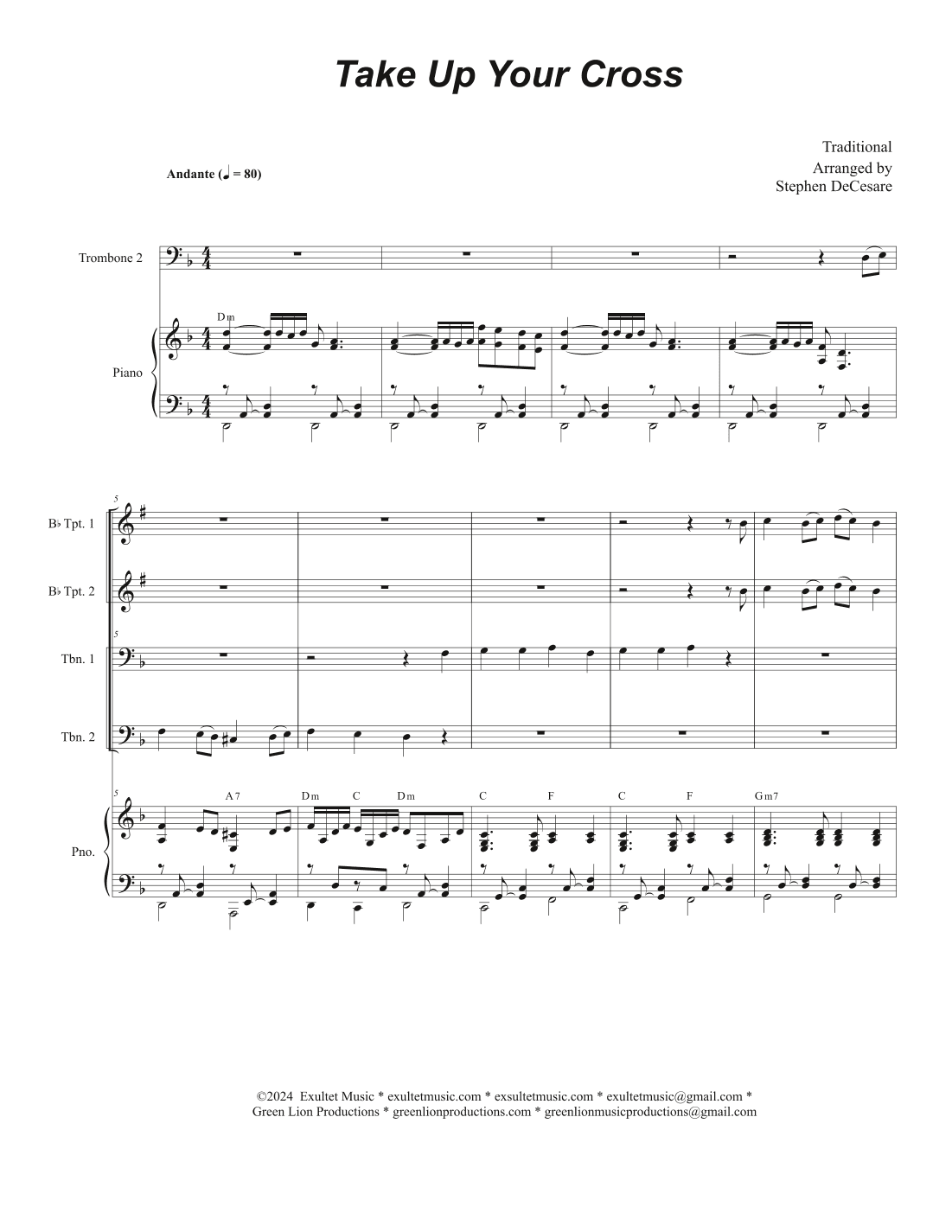 Take Up Your Cross (Brass Quartet and Piano - Alternate Version) (arr. Stephen DeCesare)