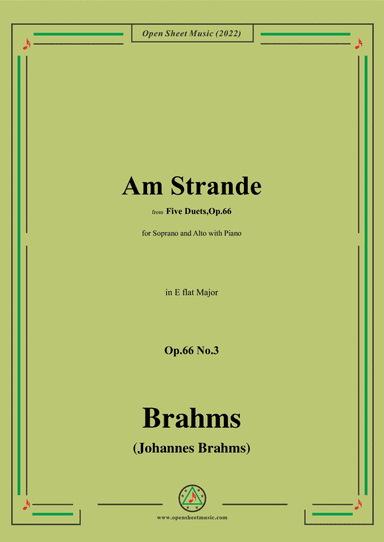 Brahms-Am Strande-On the Beach,Op.66 No.3,in E flat Major,from Five Duets,Op.66 (arr. Open Cloud)