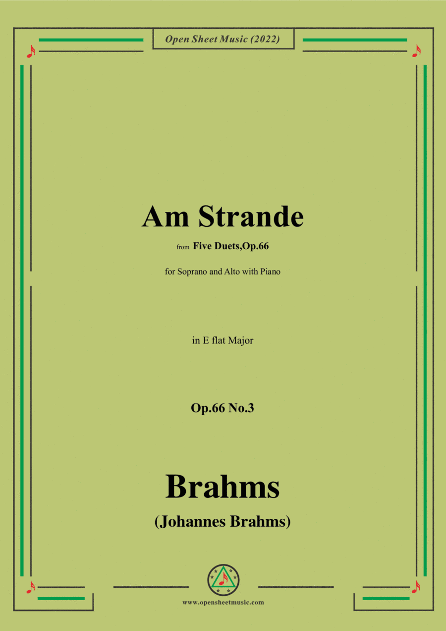 Brahms-Am Strande-On the Beach,Op.66 No.3,in E flat Major,from Five Duets,Op.66 (arr. Open Cloud)