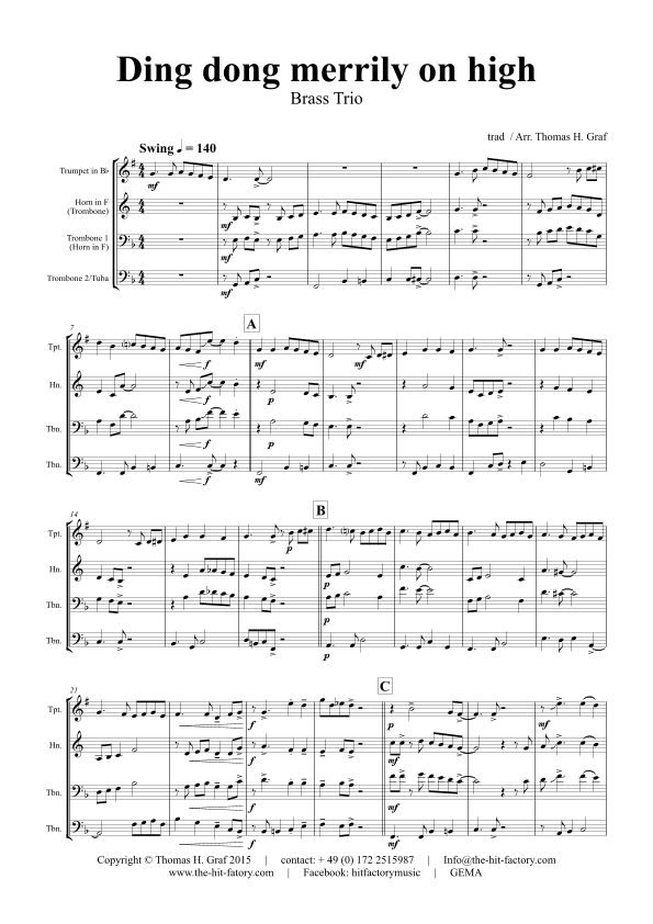 Ding dong merrily on high - Swing - Brass Trio (arr. Thomas Graf)