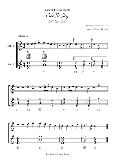 Ode To Joy (Guitar Duet Level 1) (arr. Suzan Beyazit)