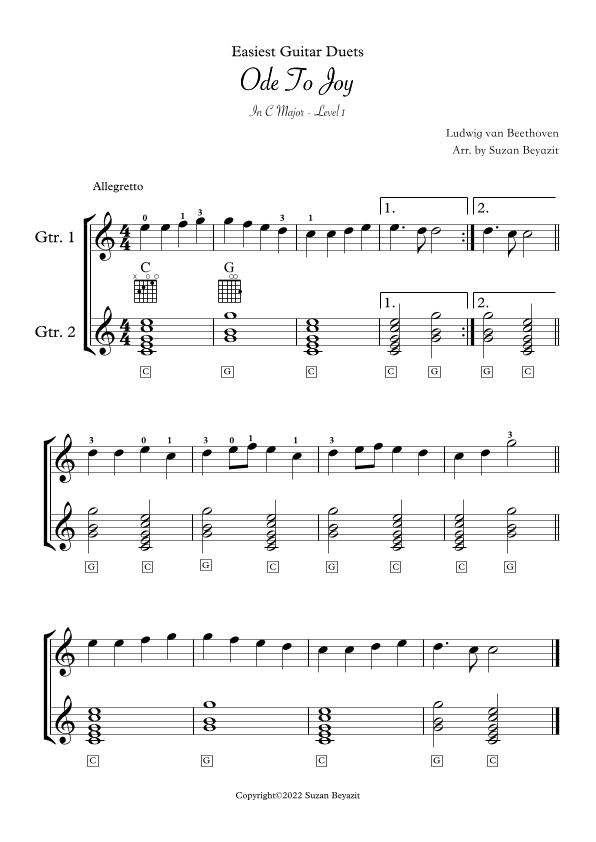 Ode To Joy (Guitar Duet Level 1) (arr. Suzan Beyazit)