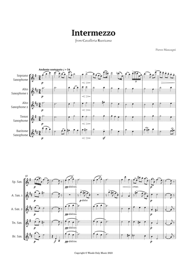 Intermezzo from Cavalleria Rusticana by Mascagni for Saxophone Quintet (arr. Ander)
