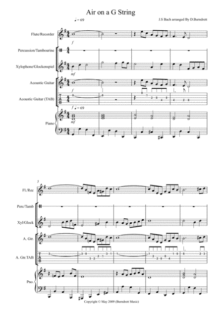 Air on a G String for Classroom/Orff Ensemble (arr. D.Burndrett)
