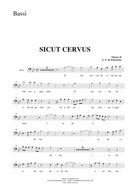 SICUT CERVUS - G.P.L. da Palestrina - Part for BASS