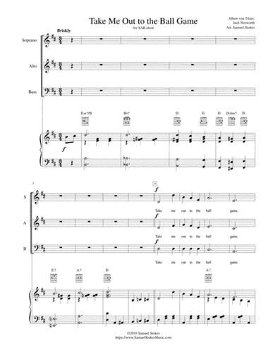 Take Me Out to the Ball Game - for SAB choir with piano (optional guitar) (arr. Samuel Stokes)