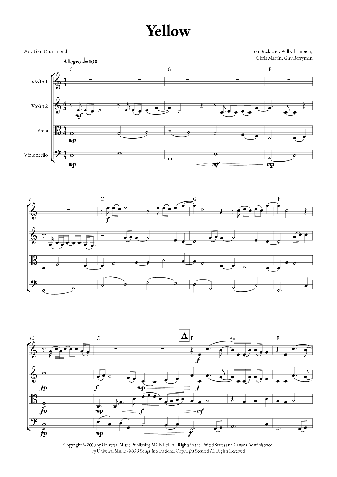 Yellow (arr. Tom Drummond)