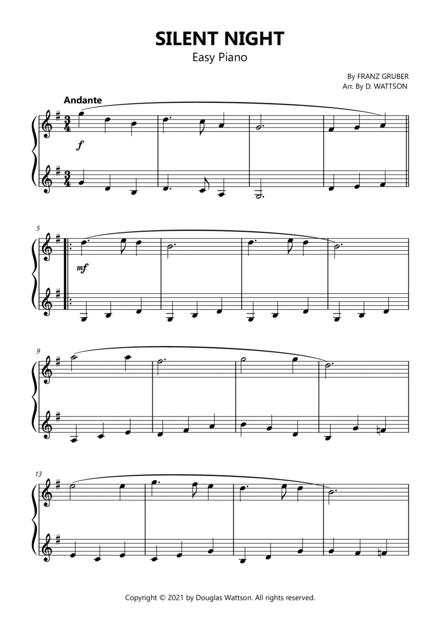 Silent Night sheet music for piano (arr. Douglas Wattson)