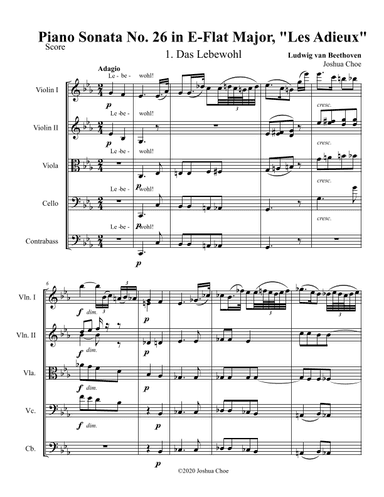 Les Adieux Sonata, Das Lebewohl ("The Farewell") (arr. Joshua Choe)