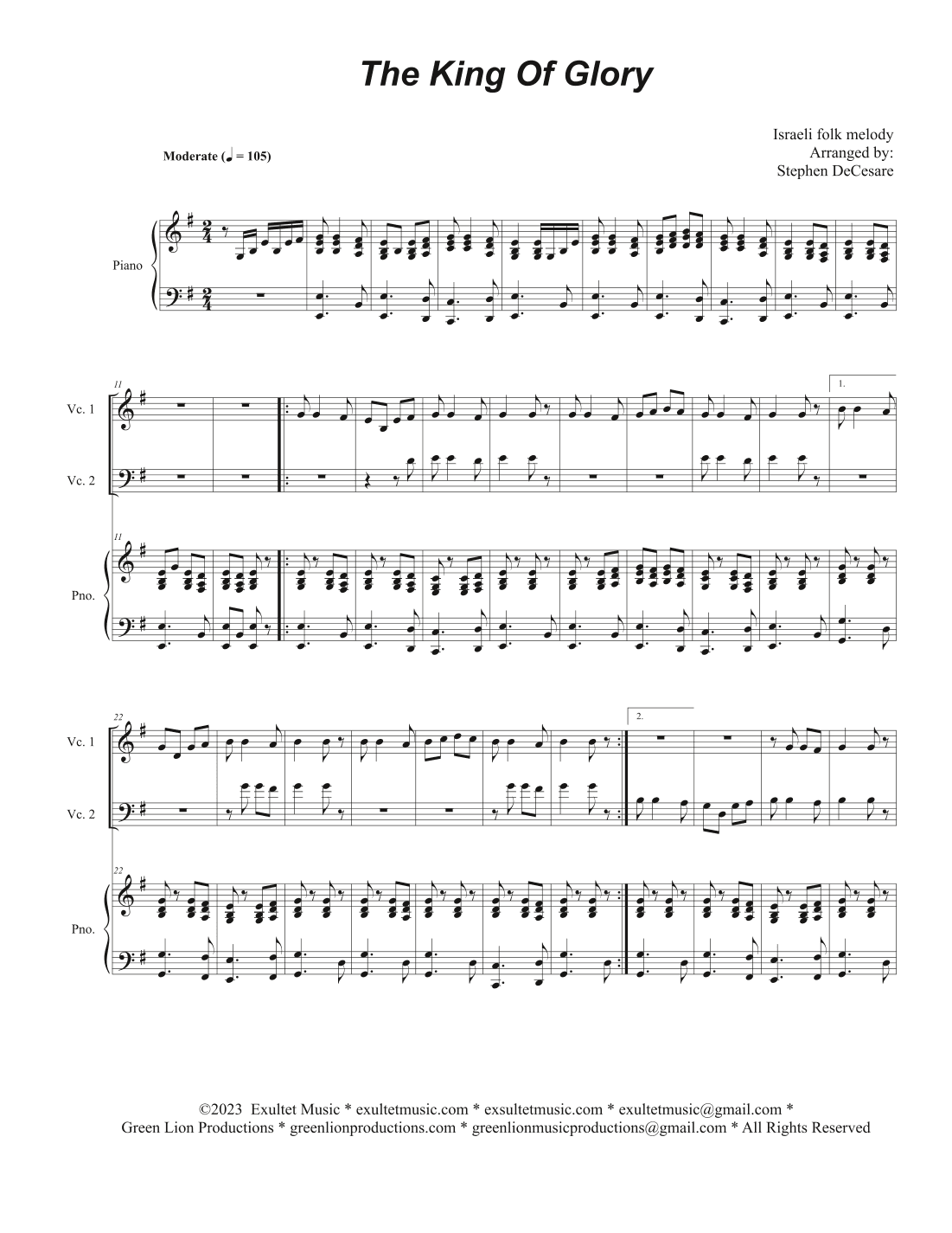 The King Of Glory (Cello Duet and Piano - Alternate Version) (arr. Stephen DeCesare)