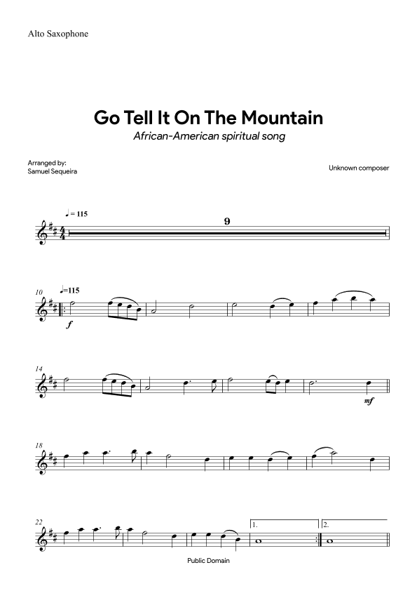 Go Tell It on the Mountain - with orchestral play along (arr. Samuel Sequeira)