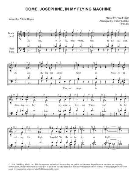 COME, JOSEPHINE, IN MY FLYING MACHINE (arr. Walter Latzko)