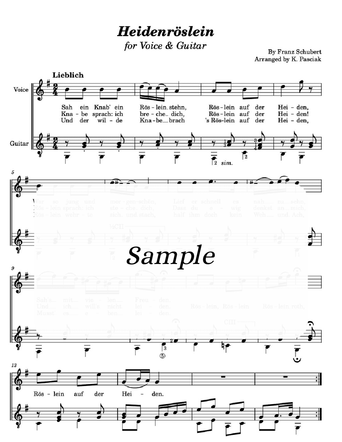 Heidenröslein (for Voice & Guitar) (arr. Kenneth Pasciak)