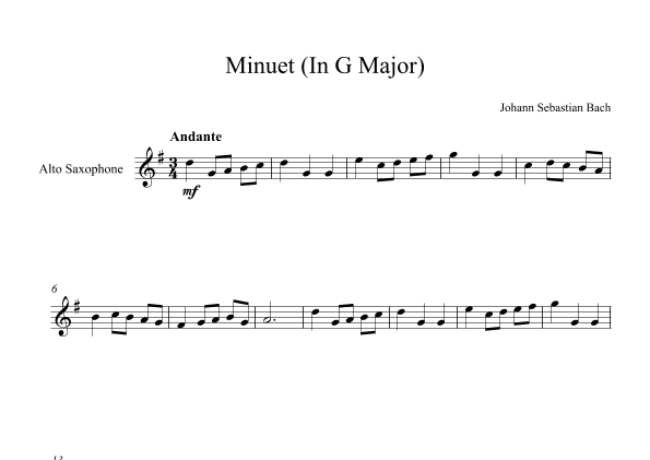Minuet (In G Major) - Johann Sebastian Bach (Alto Sax) (arr. Digital Book Music)