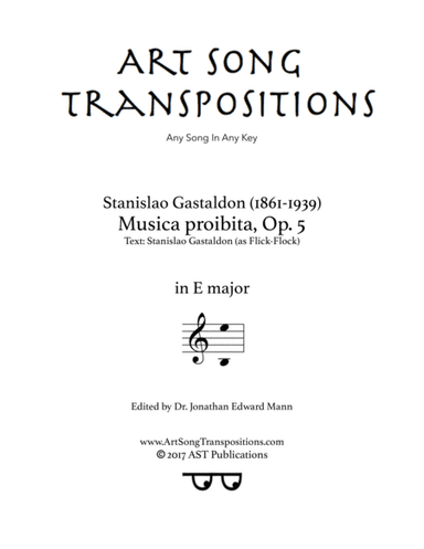 GASTALDON: Musica proibita, Op. 5 (transposed to E major) (arr. ArtSongTranspositions.com)