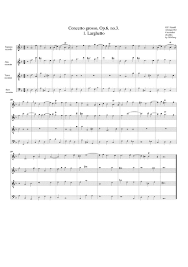 Concerto grosso, Op.6, no.3 (arrangement for 4 recorders) (arr. Gil Garty)
