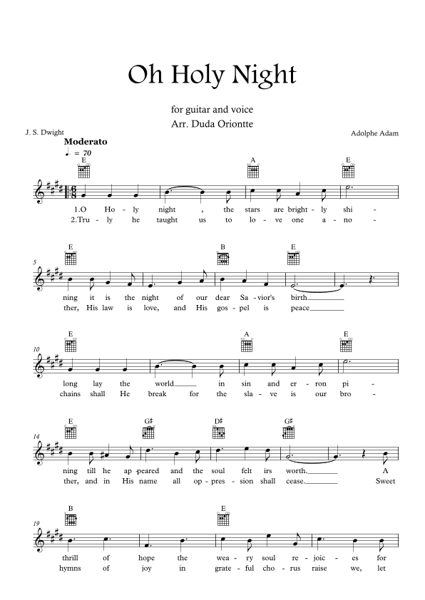 Oh Holy Night (E major - TABS - with lyrics) (arr. Duda Oriontte)