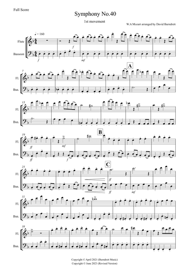 Symphony No.40 (1st movement) for Flute and Bassoon Duet (arr. David Burndrett)
