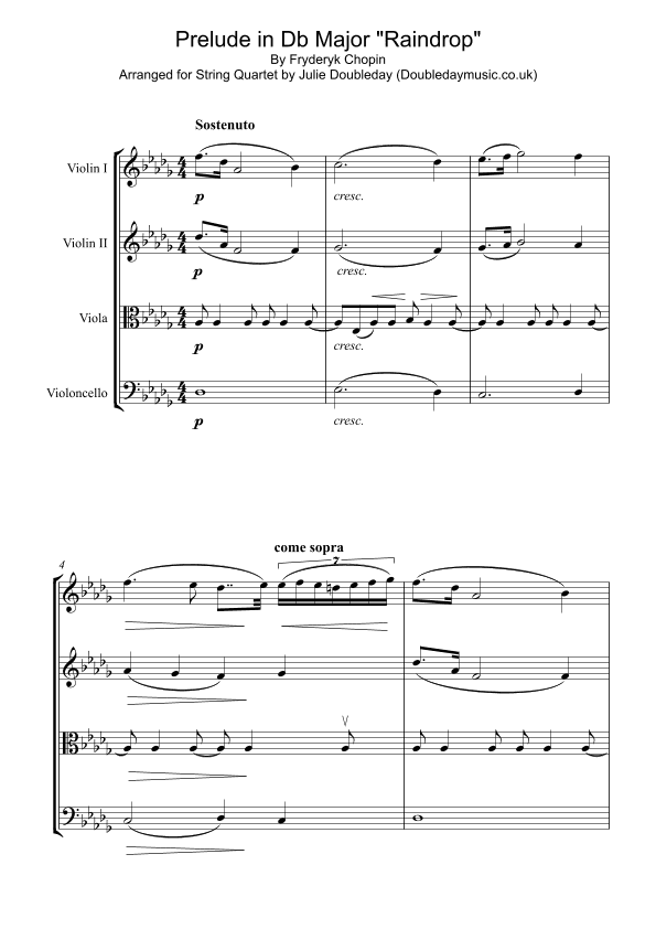 Chopin: Raindrop Prelude for String Quartet - Score and Parts (arr. Julie Doubleday)