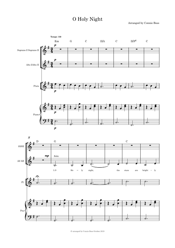O Holy Night - SSAA Flute and Piano (arr. Connie Boss)