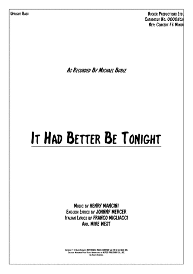 It Had Better Be Tonight (arr. Mike West)