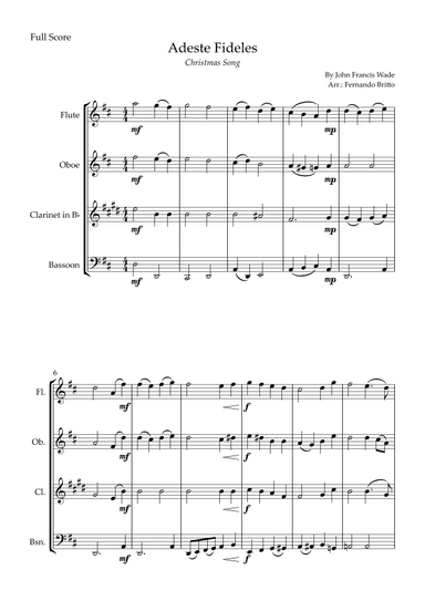 Adeste Fideles (Christmas Song) for Woodwind Quartet (arr. Fernando Britto)