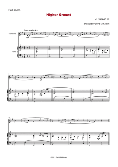 Higher Ground, Gospel Hymn for Trombone (Treble Clef in B Flat) and Piano (arr. David McKeown)