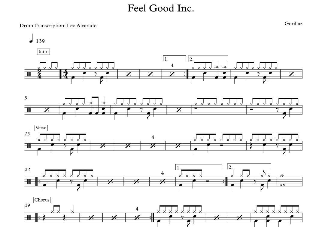 Feel Good Inc. (arr. Drum Transcription: Leo Alvarado)