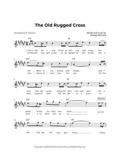 The Old Rugged Cross (Key of F-Sharp Major) (arr. R. Salvario)