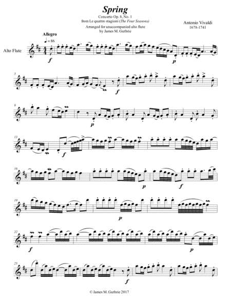Vivaldi - The Four Seasons: Spring for Solo Alto Flute (arr. James M. Guthrie, ASCAP)