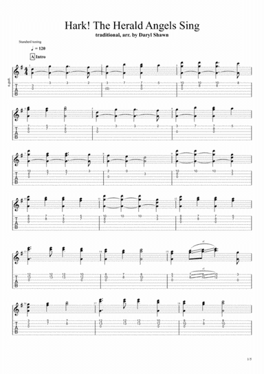 Hark the Herald Angels Sing, for solo fingerstyle guitar (arr. Daryl Shawn)