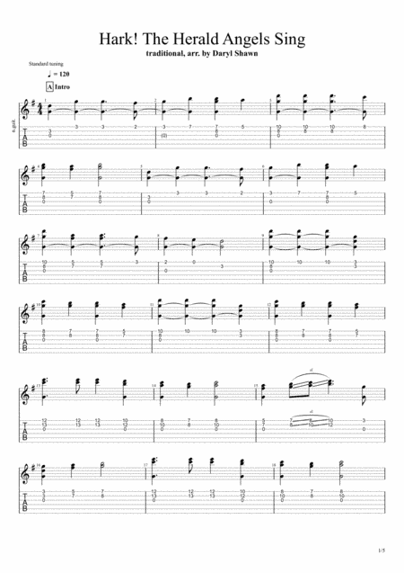Hark the Herald Angels Sing, for solo fingerstyle guitar (arr. Daryl Shawn)