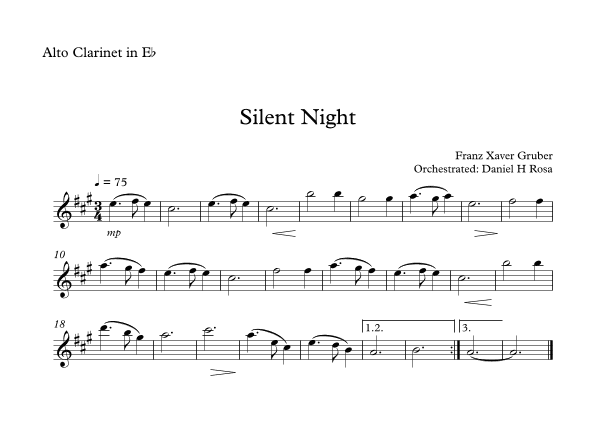 Silent Night - Christmas Carol - Clarinet in Eb (arr. Daniel H Rosa)