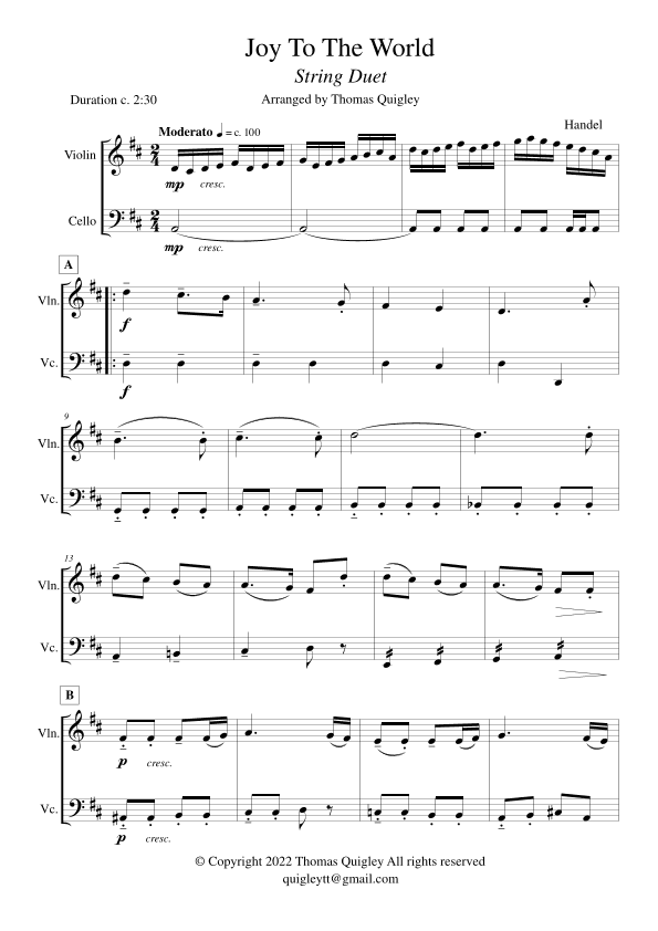 Joy To The World (String Duet) (arr. Thomas Quigley)