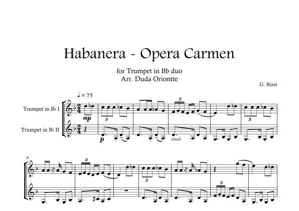Carmen HABANERA - Bizet  ( Trumpet DUO) Student (arr. Duda Oriontte)