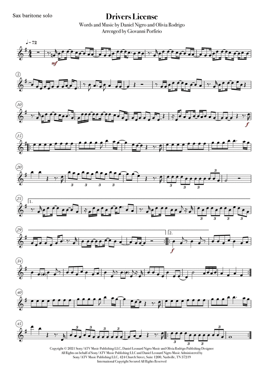 Drivers License (arr. Giovanni Porfirio)