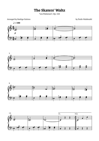 The Skaters Waltz (for beginners - with fingerings) (arr. Rodrigo Faleiros)