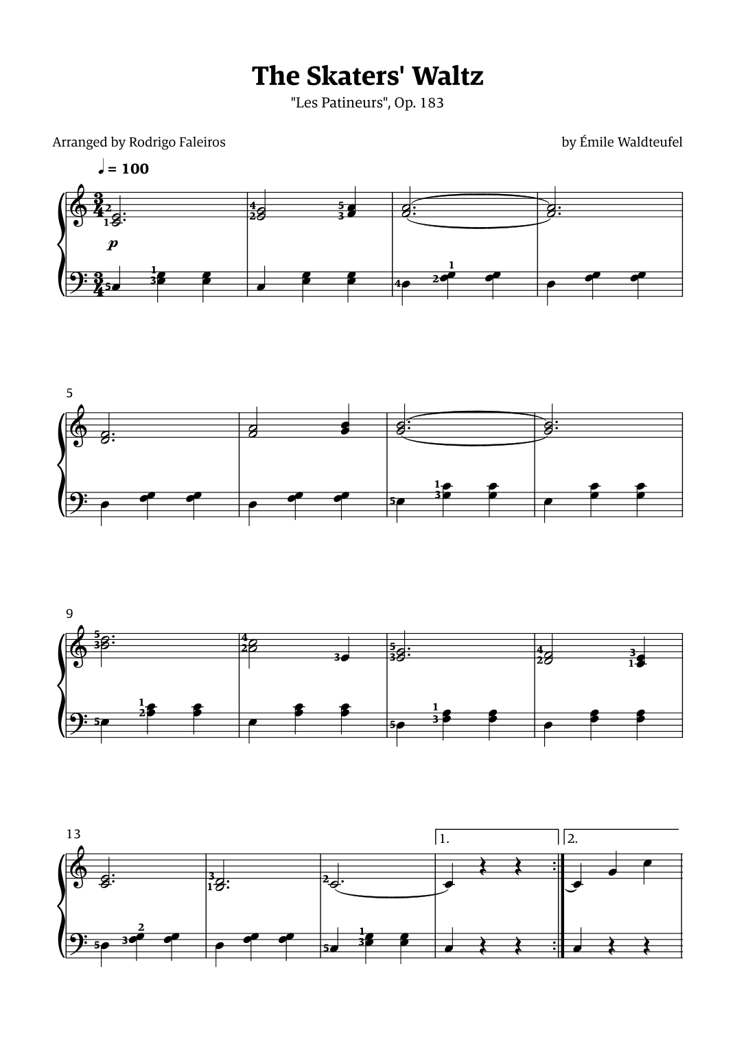 The Skaters Waltz (for beginners - with fingerings) (arr. Rodrigo Faleiros)