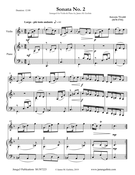 Vivaldi: Sonata No. 2 for Violin & Piano (arr. James M. Guthrie)