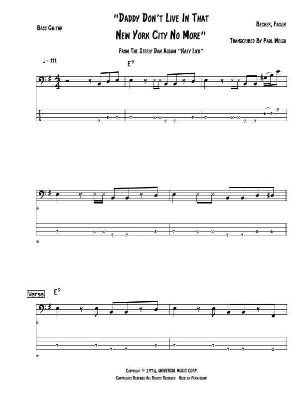 Daddy Don't Live In That New York City No More (arr. Accubass)