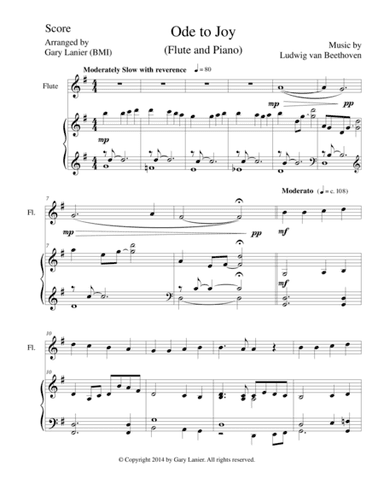 ODE TO JOY (Duet - Flute & Piano with Score/Part) (arr. Gary Lanier)