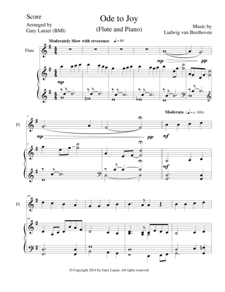 ODE TO JOY (Duet - Flute & Piano with Score/Part) (arr. Gary Lanier)