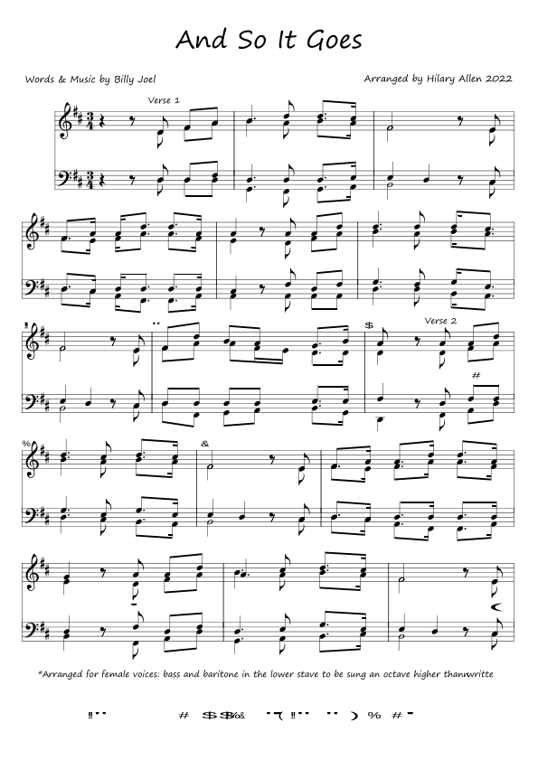 And So It Goes (arr. Hilary Allen)