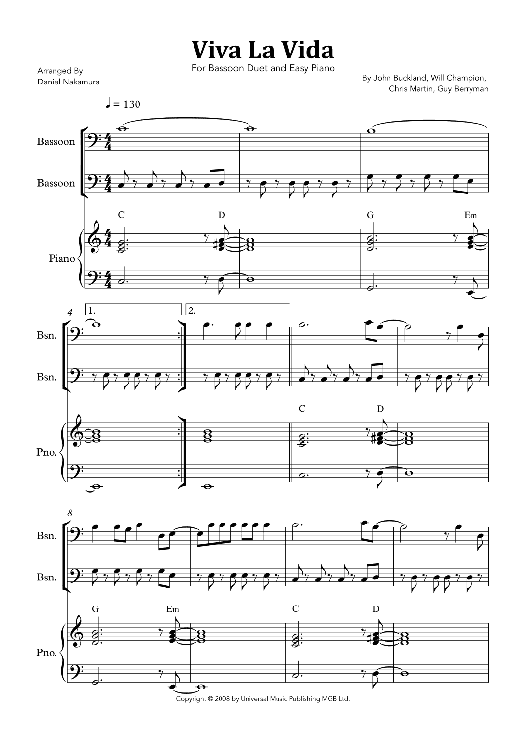 Viva La Vida (arr. Daniel Nakamura)
