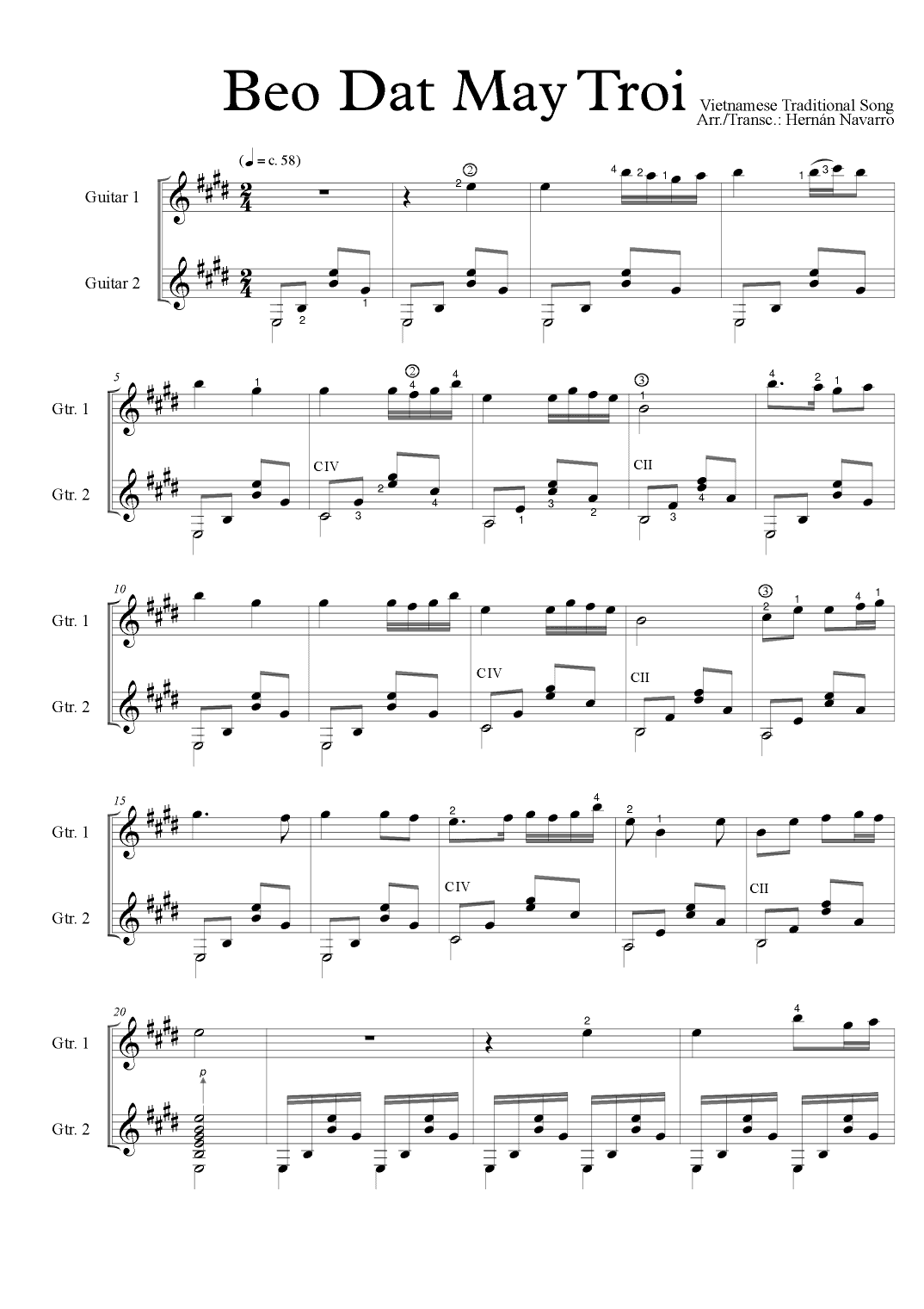 Beo Dat May Troi (arr. Hernán Navarro)