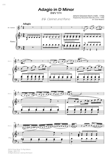 Adagio (BWV 974) - Bb Clarinet and Piano (Full Score) (arr. César Madeira)