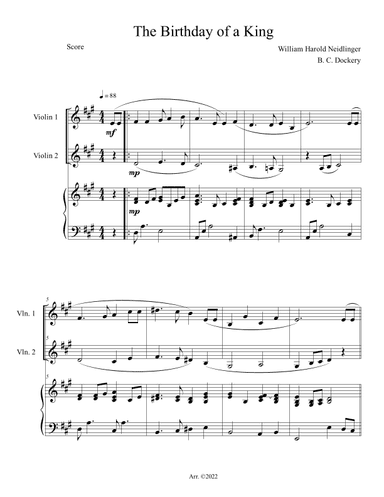 The Birthday of a King (Violin Duet with Piano Accompaniment) (arr. B. C. Dockery)