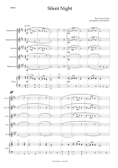Silent night (Saxophone Quintet) Piano and chords (arr. Cadu Barcelos)